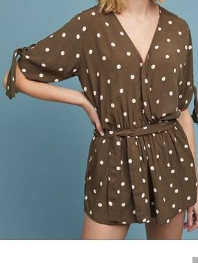 Faithful The Brand Cusco Romper Green Polka Dot Shorts Tie Waist Size Large